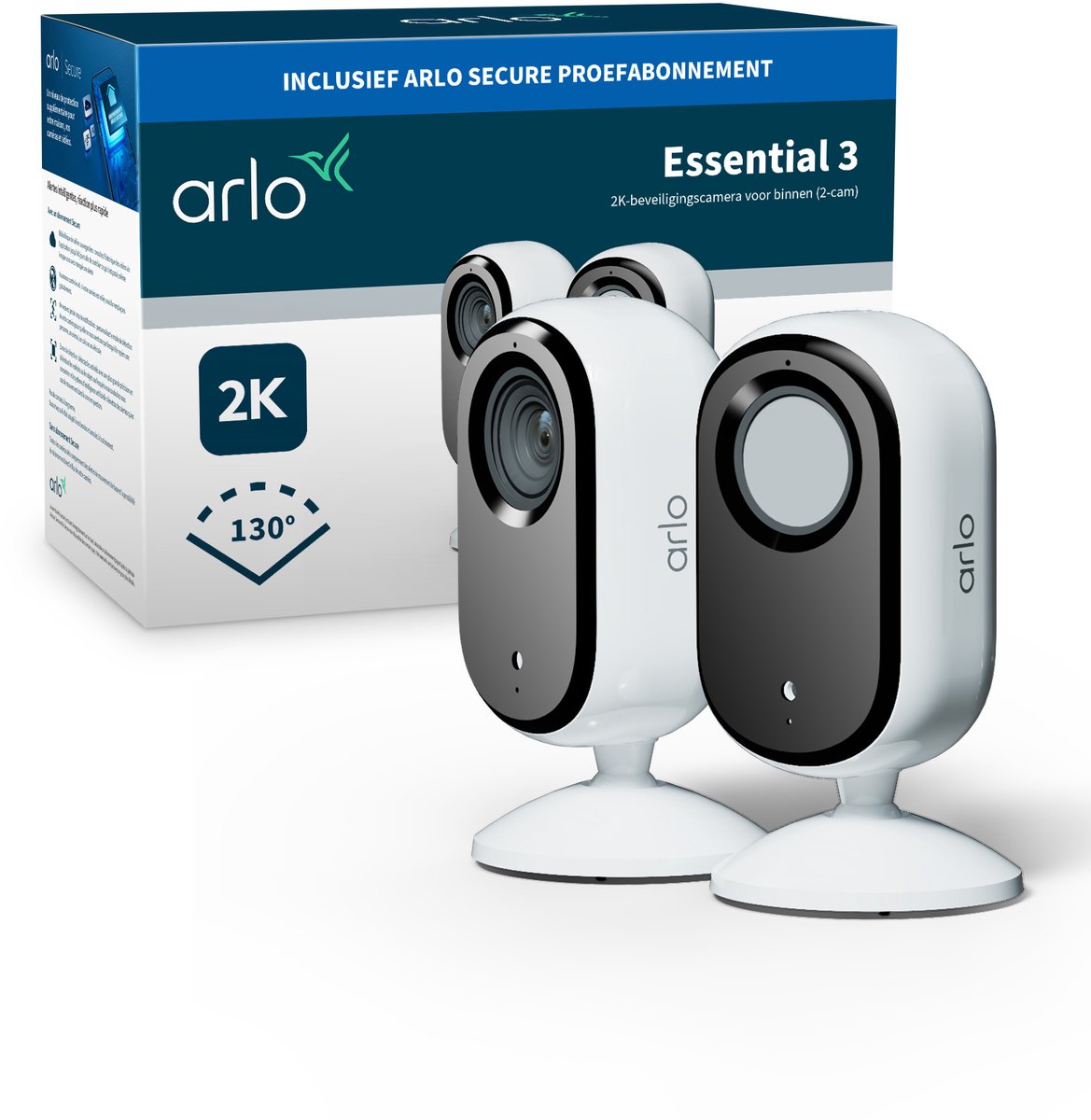 Arlo Essential 3 2K-binnencamera – set van 2