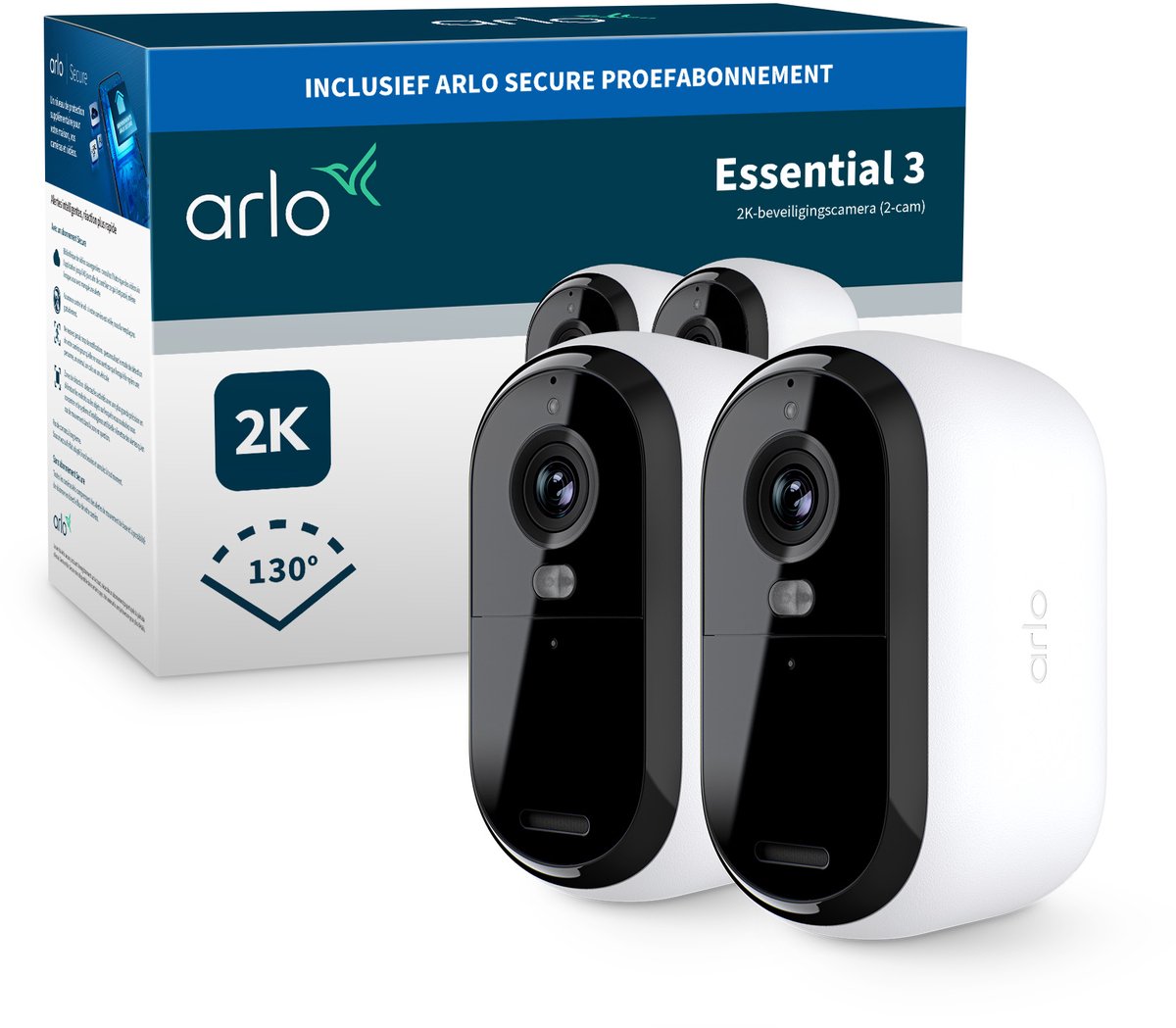 Arlo Essential 3 2K-beveiligingscamera – set van 2