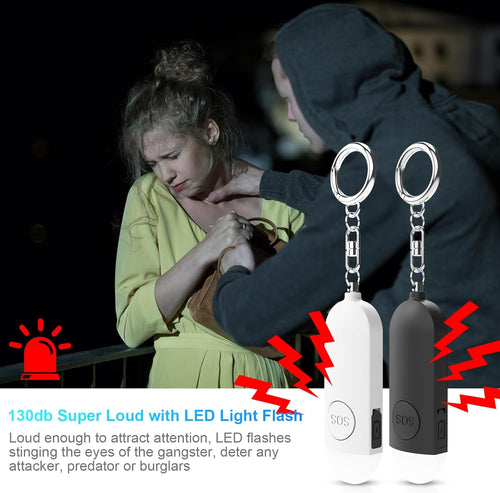 Alarm - Torch - 2-pack - 130dB - Personal alarm - Security alarm - Rechargeable - Emergency siren - with LED light - Keychain - (Black & White)-1